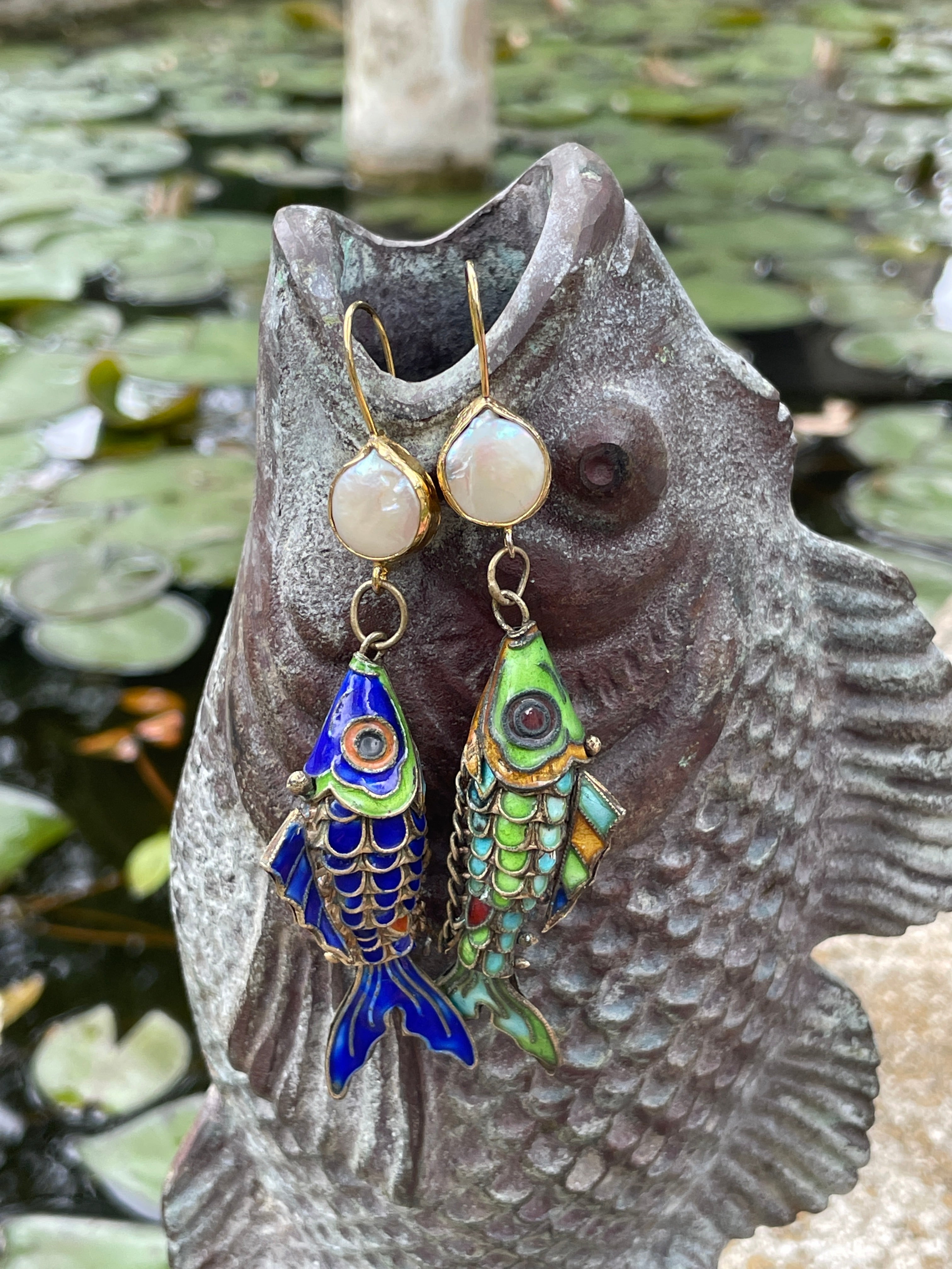 Vintage Cloisonne Fish Earrings