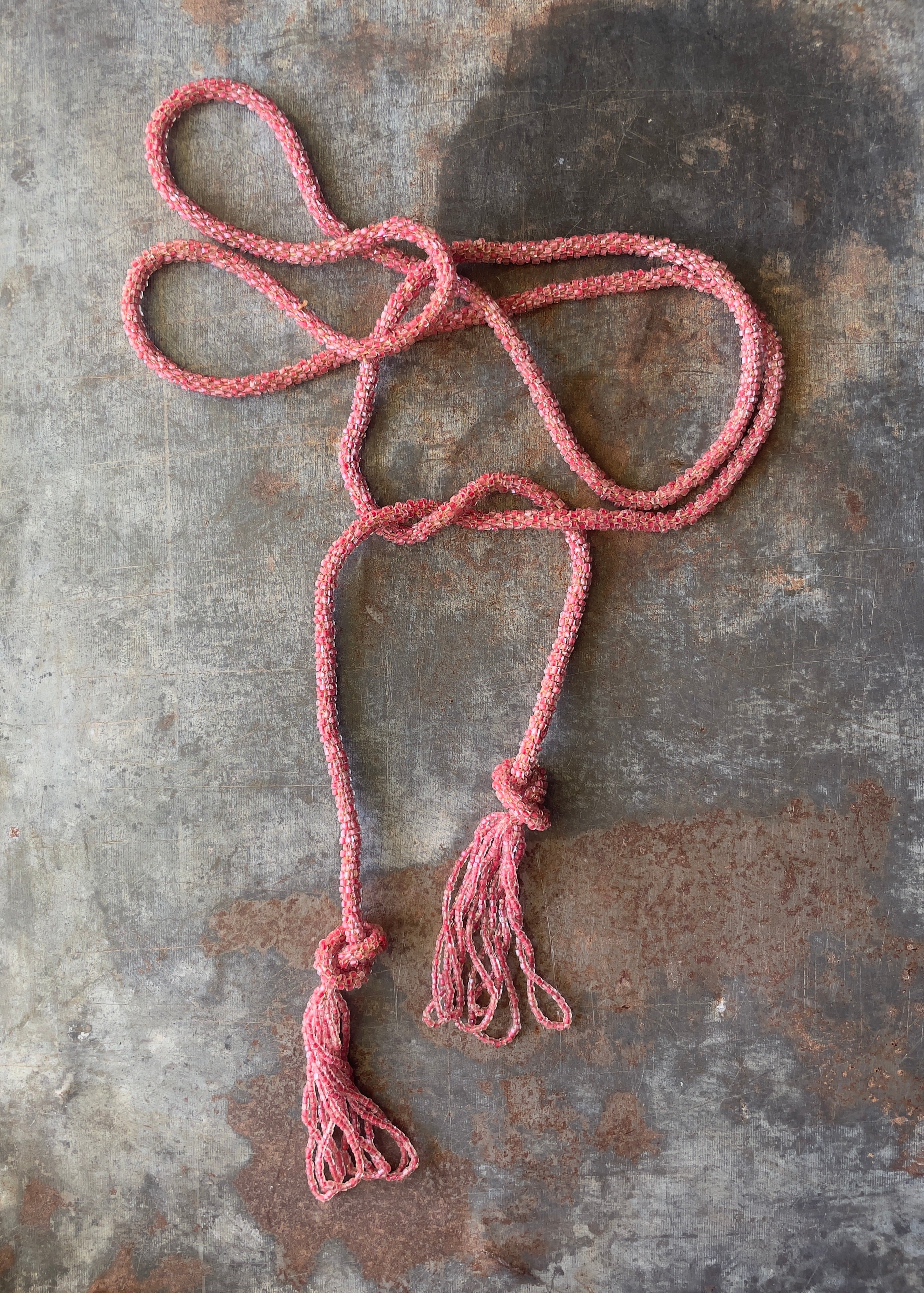 Pink Beaded Lariat - curated vintage collection