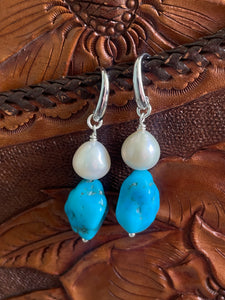 Turquoise and Pearl Earrings - Silver