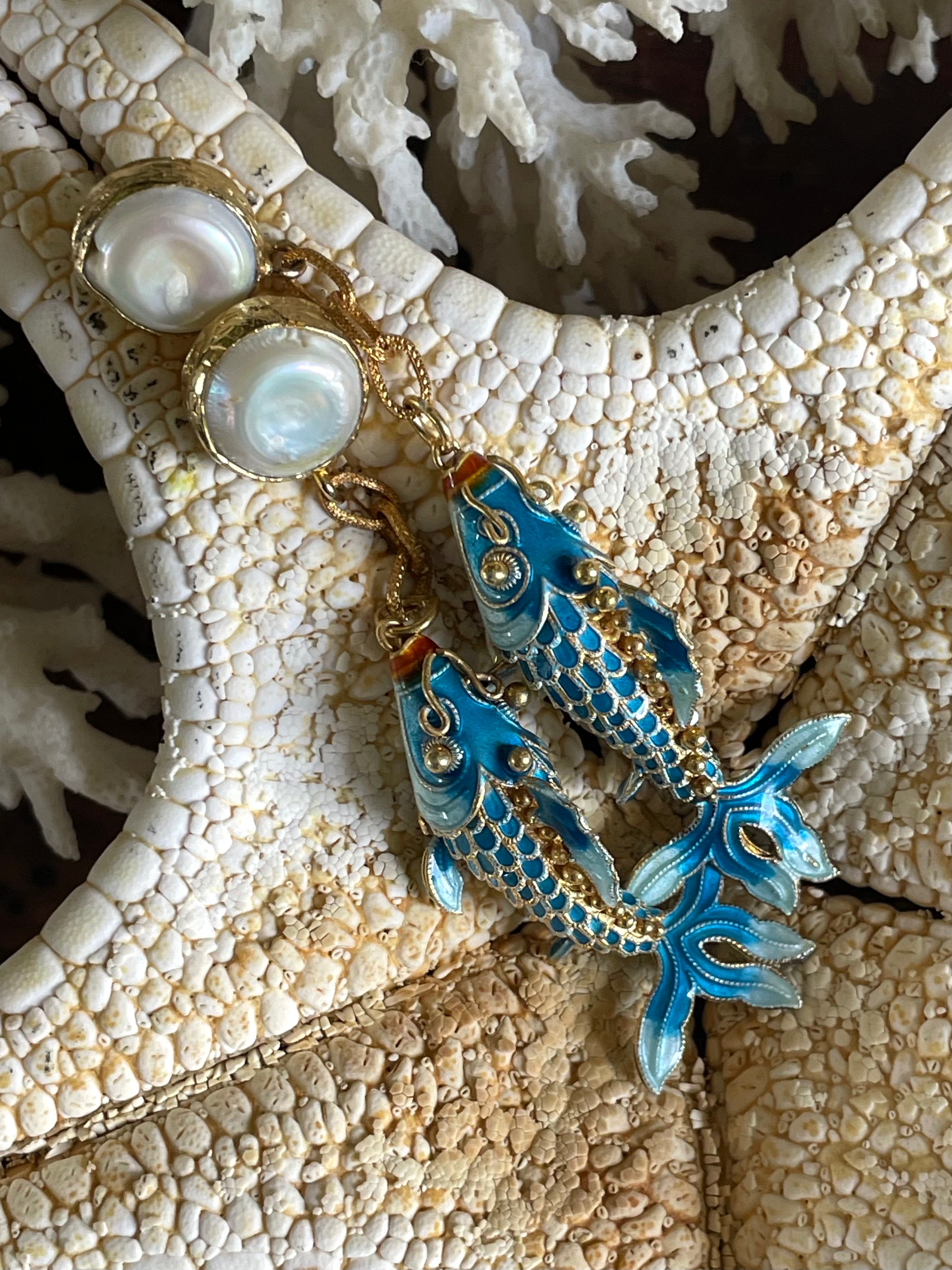 Vintage Cloisonne Fish Earrings