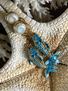 Vintage Cloisonne Fish Earrings