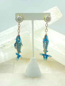 Vintage Cloisonne Fish Earrings