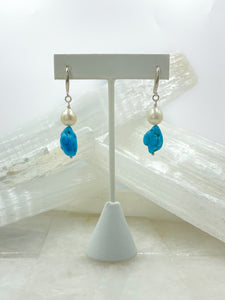 Turquoise and Pearl Earrings - Silver