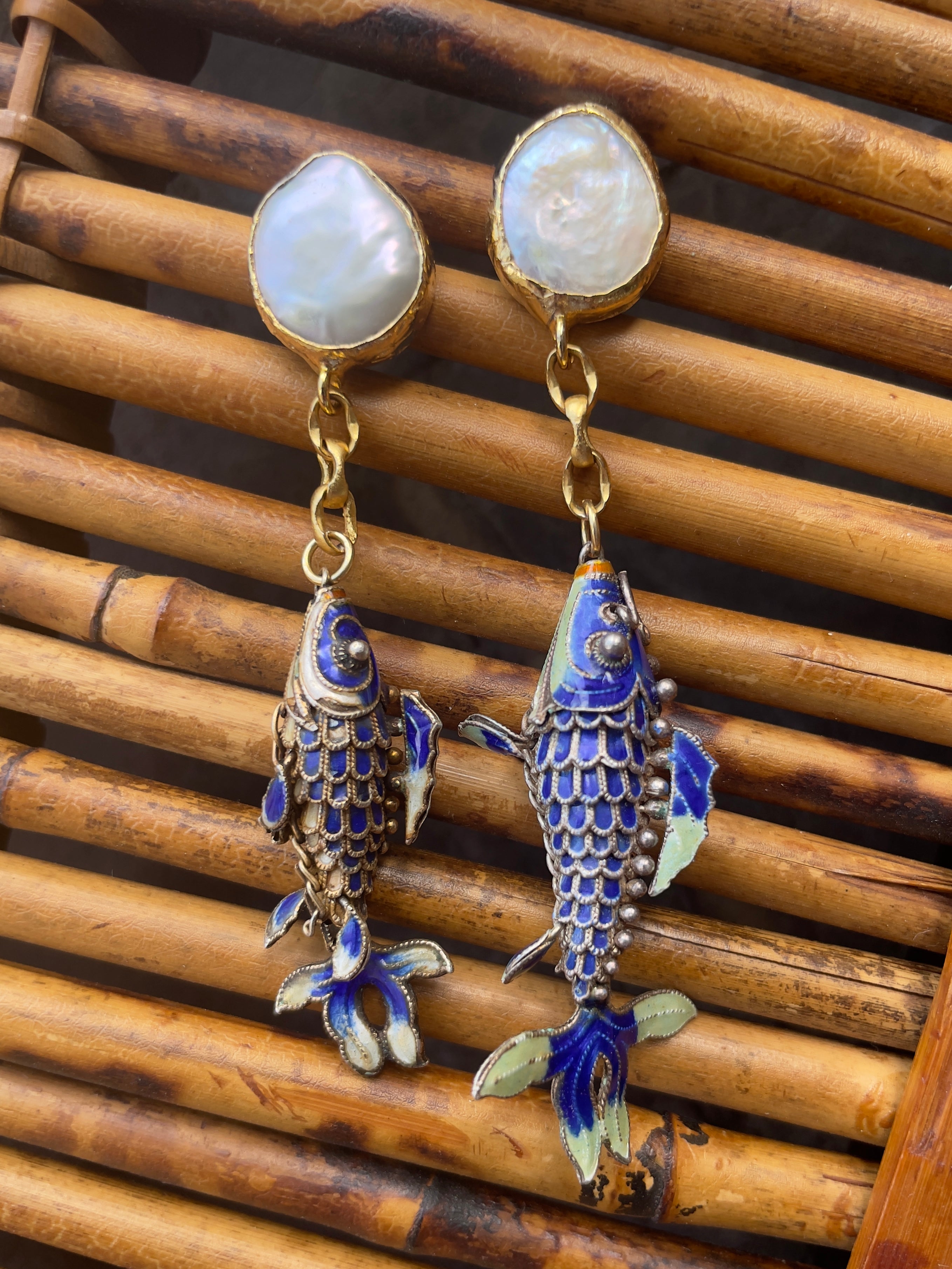 Vintage Cloisonne Fish Earrings
